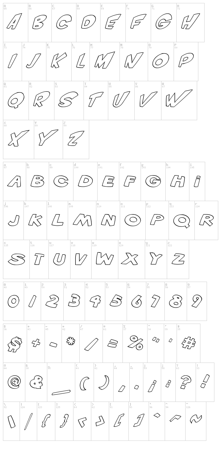 VTC Scream it Loud font map